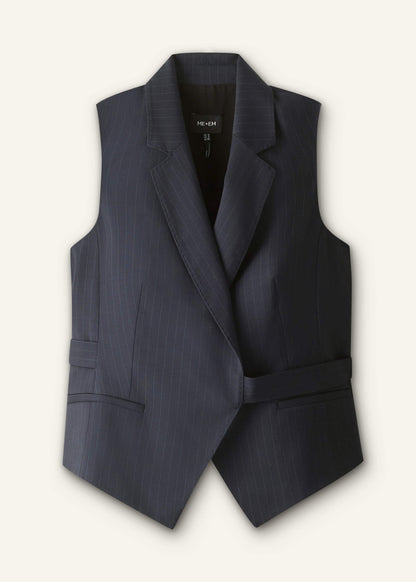 ME+EM Clothing Navy Pinstripe Wrap Vest