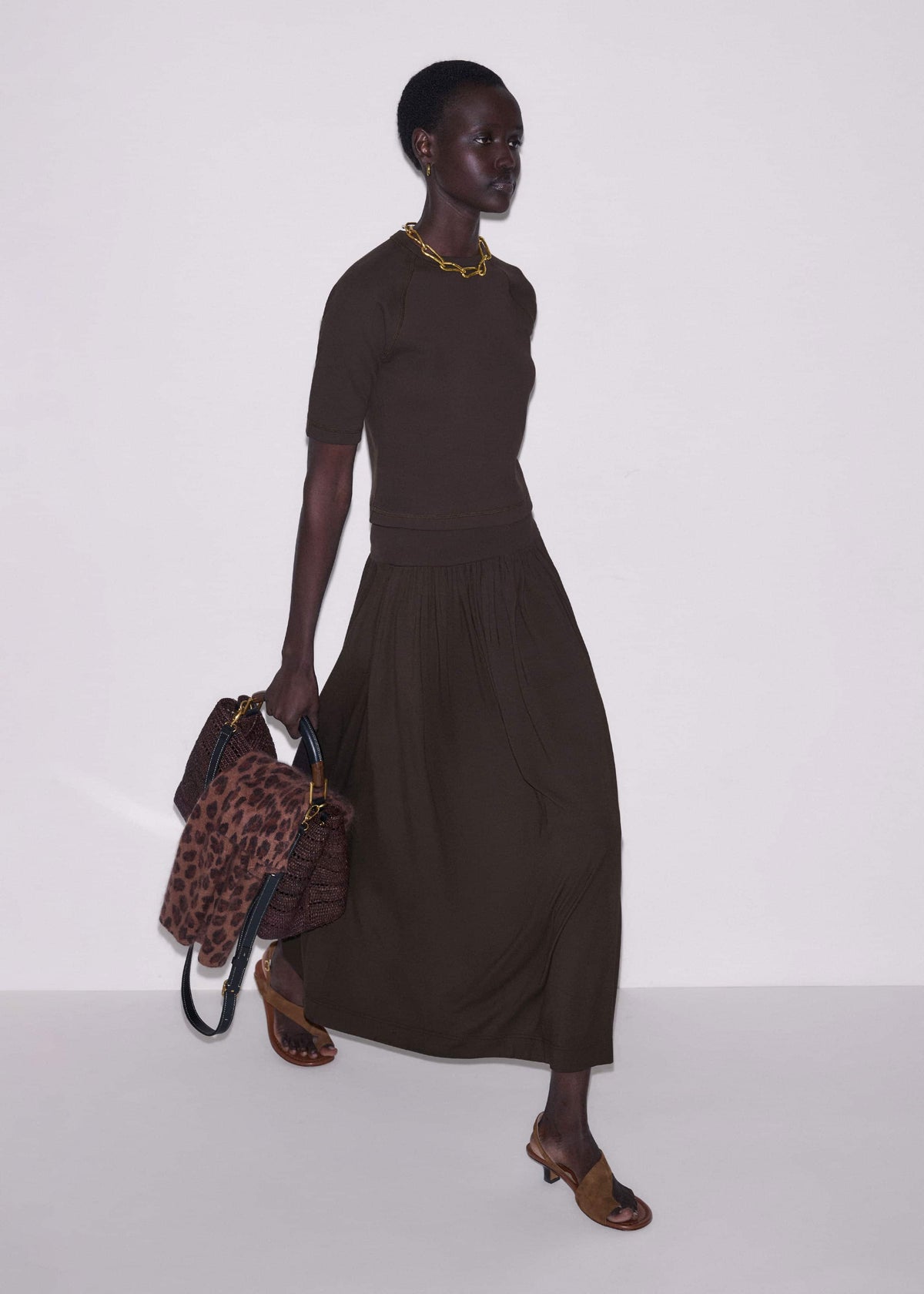 ME+EM Clothing Brown Soft Sculpt Maxi Skirt