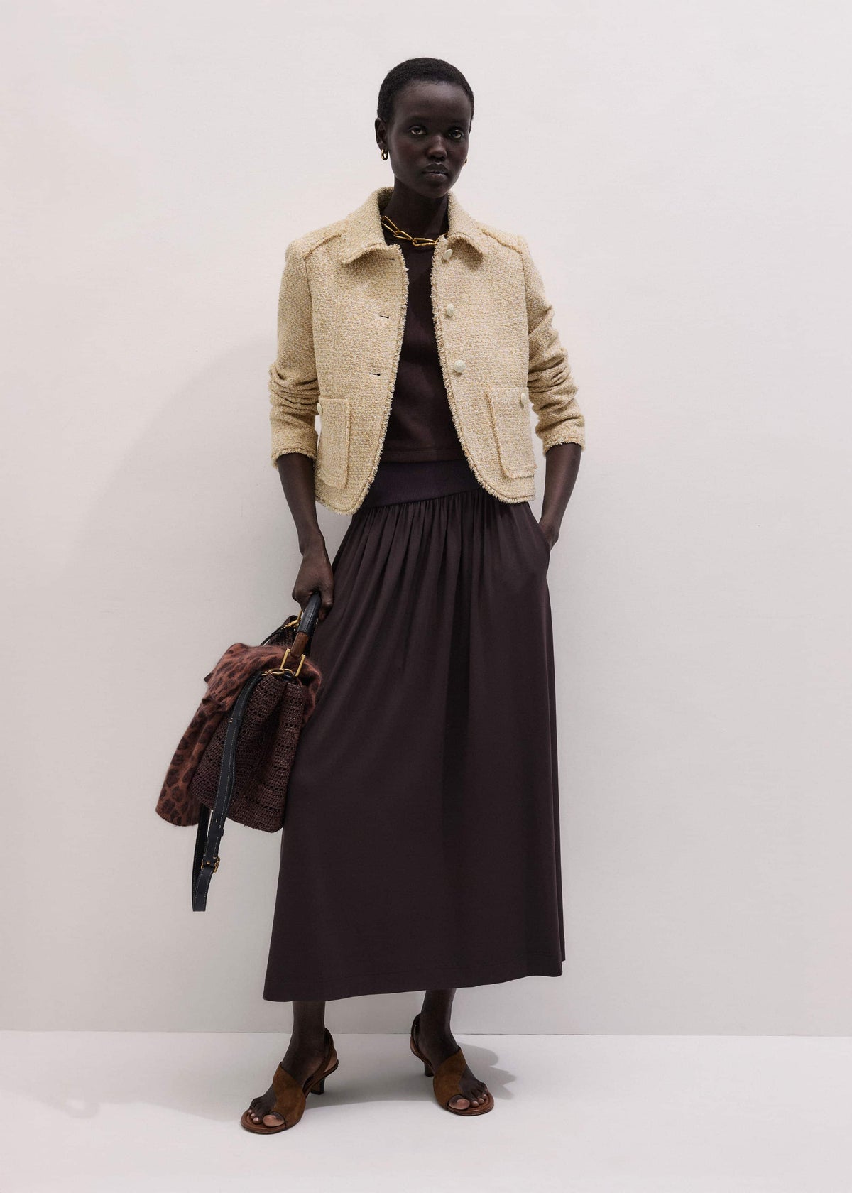 ME+EM Clothing Brown Soft Sculpt Maxi Skirt
