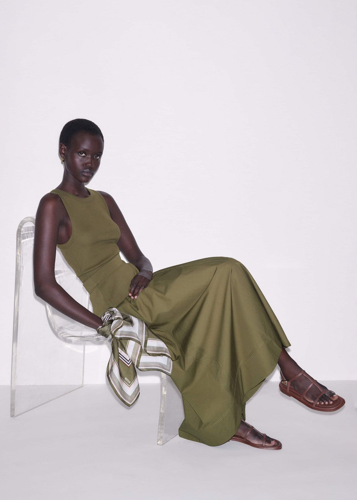 ME+EM Clothing Olive Green Mixed Media Maxi Skirt