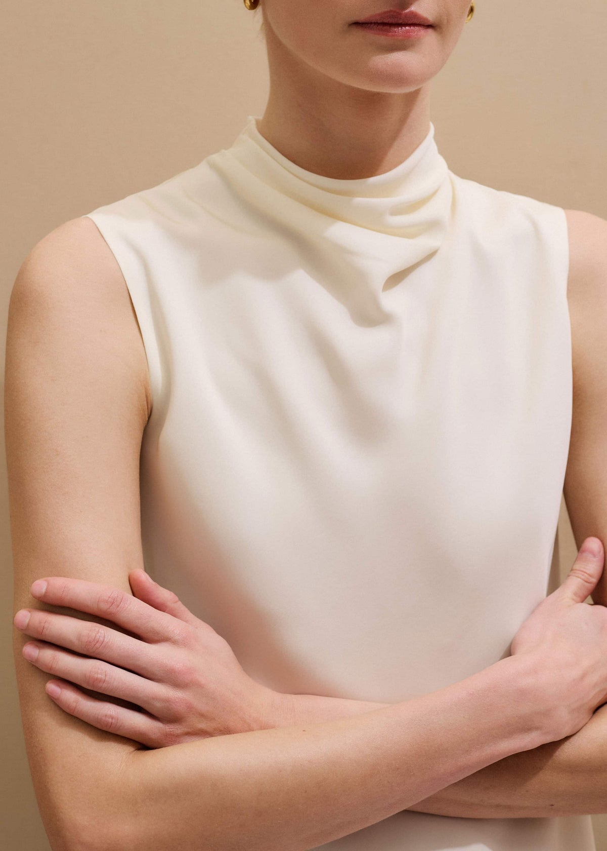 ME+EM Clothing Cream Silk Elevated Cowl Neck Top