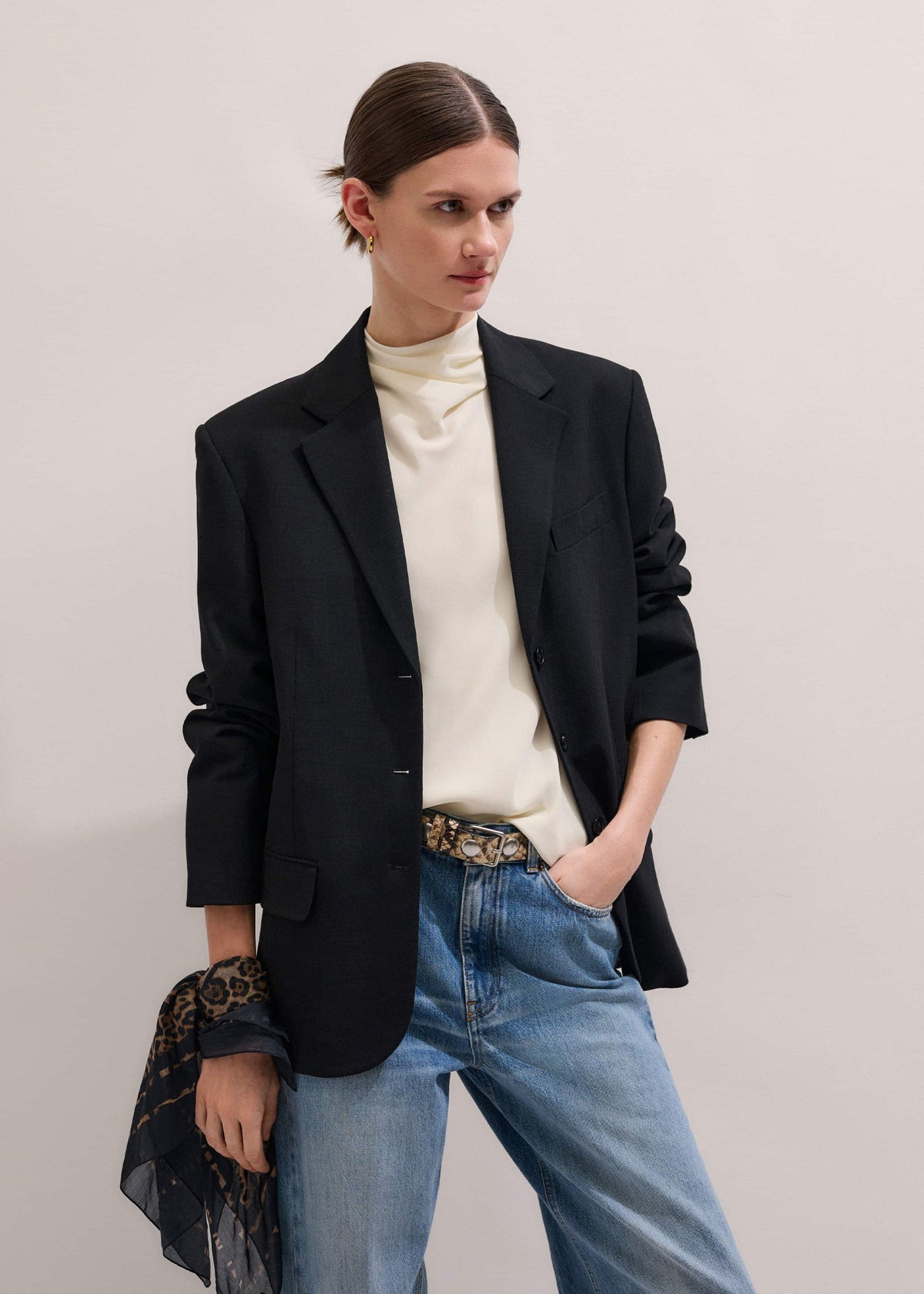 ME+EM Clothing Cream Silk Elevated Cowl Neck Top