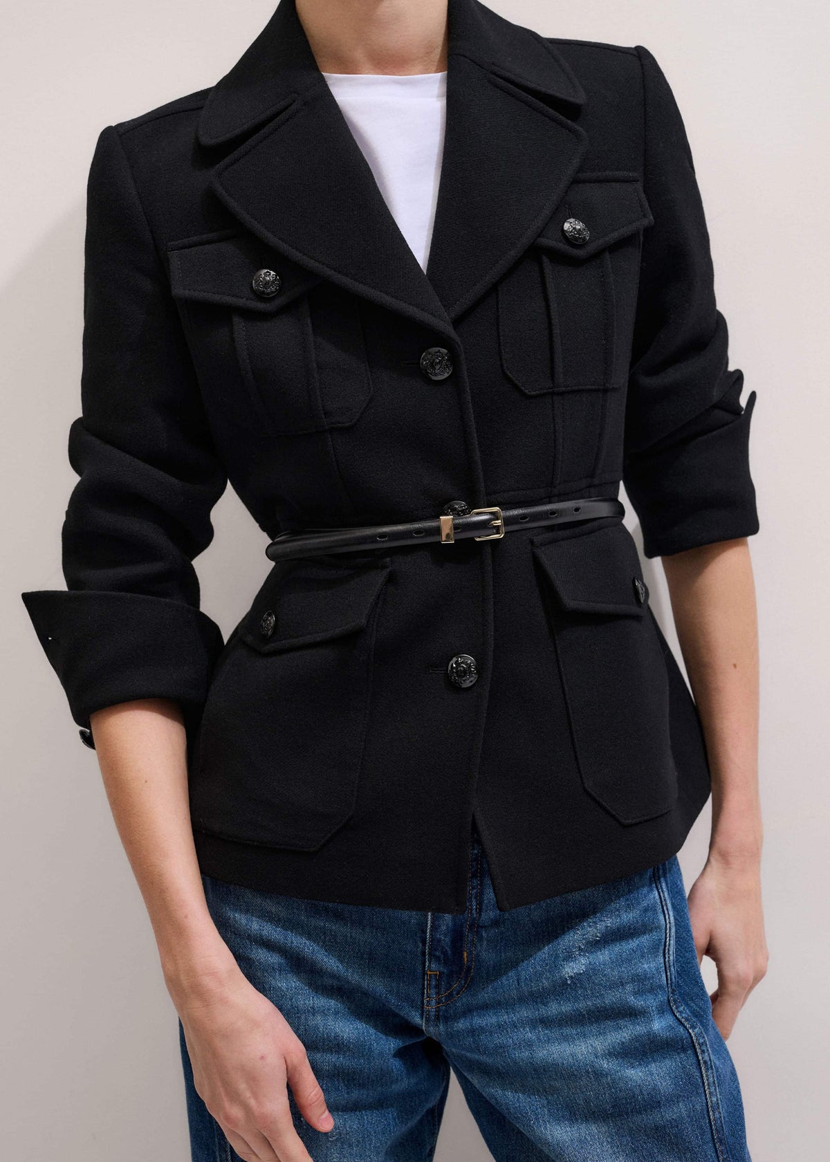ME+EM Clothing Black Longline Fitted Military Jacket
