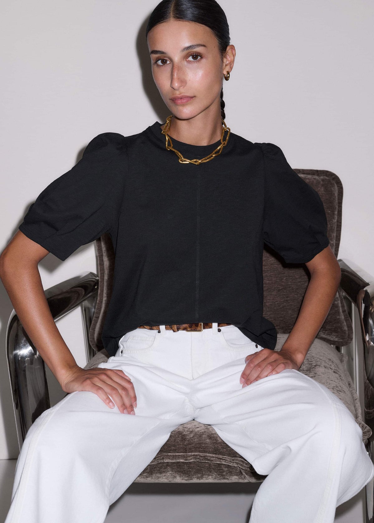 ME+EM Clothing Black Feminine Swing Top