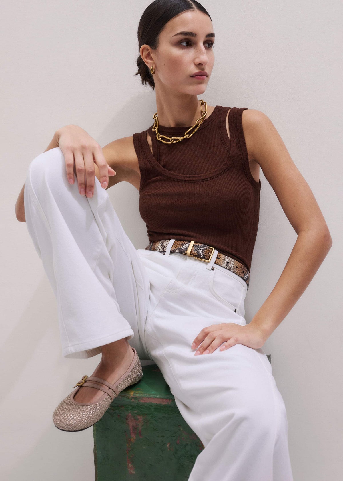 ME+EM Clothing|Accessories Gold Mesh AM-PM Ballet Flat