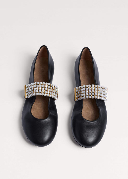 ME+EM Clothing|Accessories Black Pearl Trim Round Ballet Flat