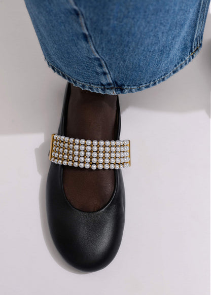 ME+EM Clothing|Accessories Black Pearl Trim Round Ballet Flat