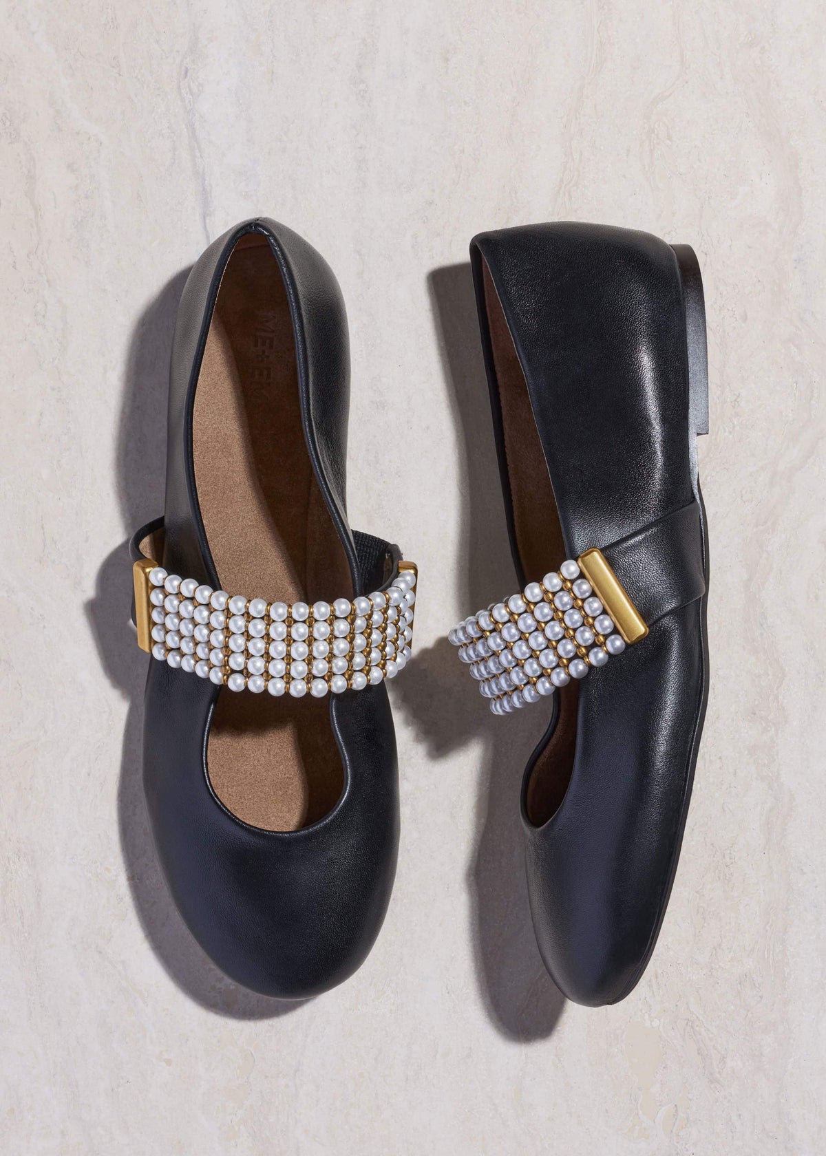 ME+EM Clothing|Accessories Black Pearl Trim Round Ballet Flat