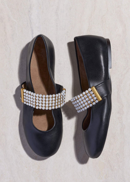 ME+EM Clothing|Accessories Black Pearl Trim Round Ballet Flat