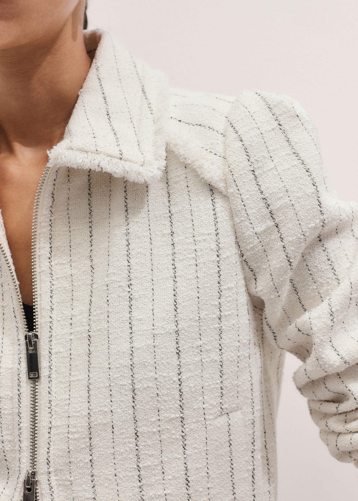 ME+EM Clothing Ivory Stripe Bomber Jacket