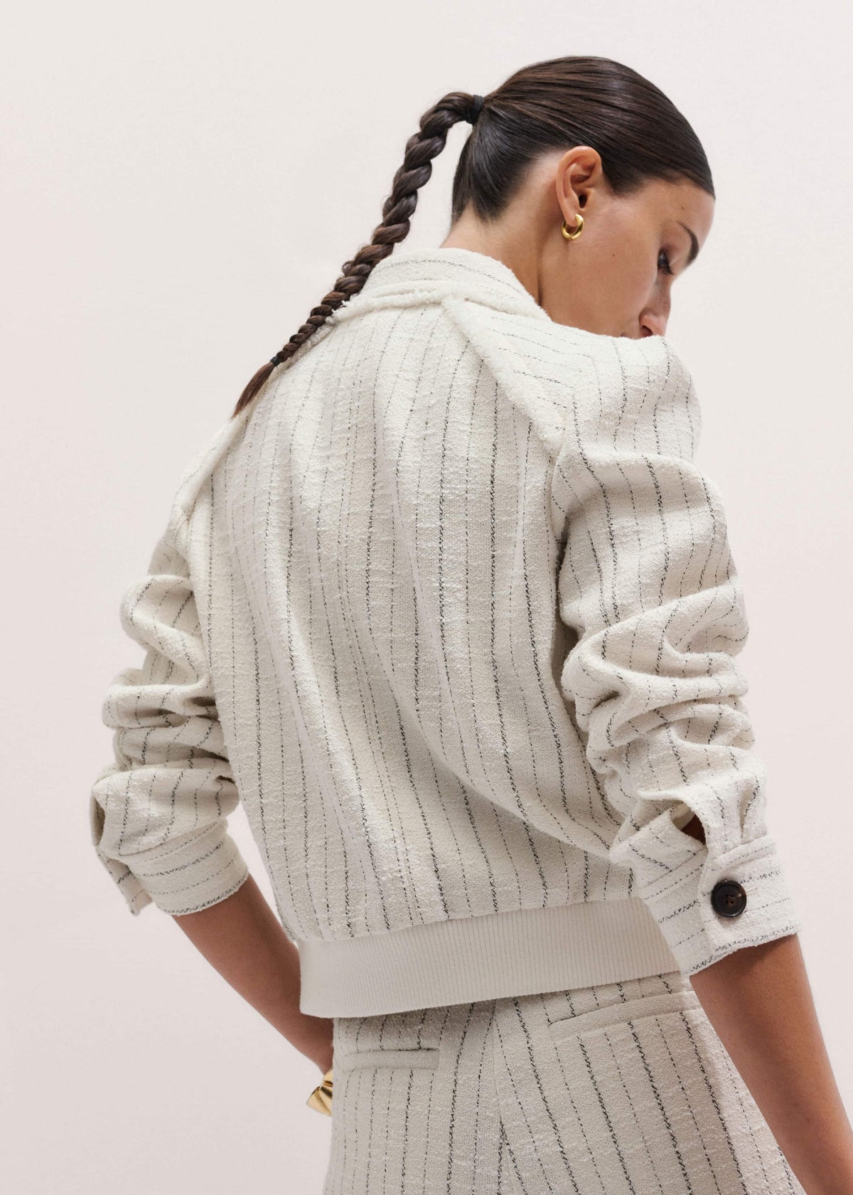 ME+EM Clothing Ivory Stripe Bomber Jacket