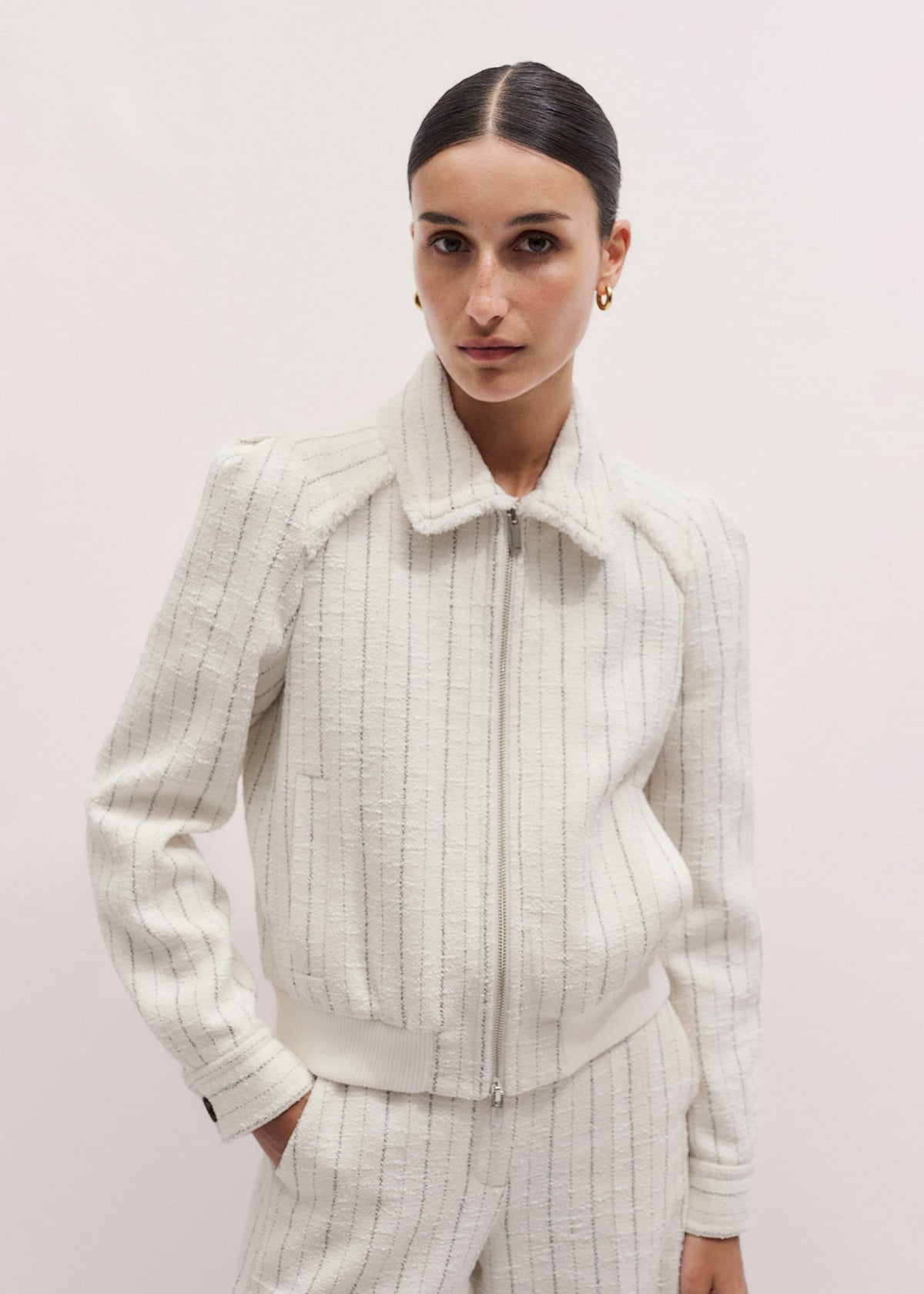 ME+EM Clothing Ivory Stripe Bomber Jacket