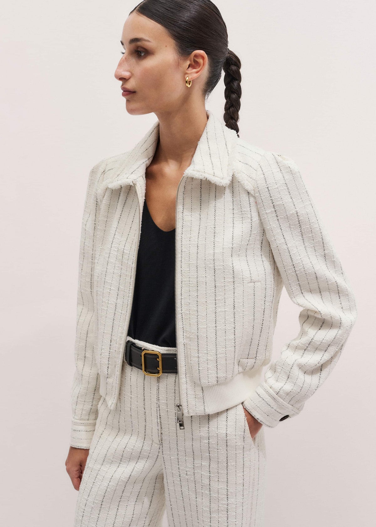 ME+EM Clothing Ivory Stripe Bomber Jacket
