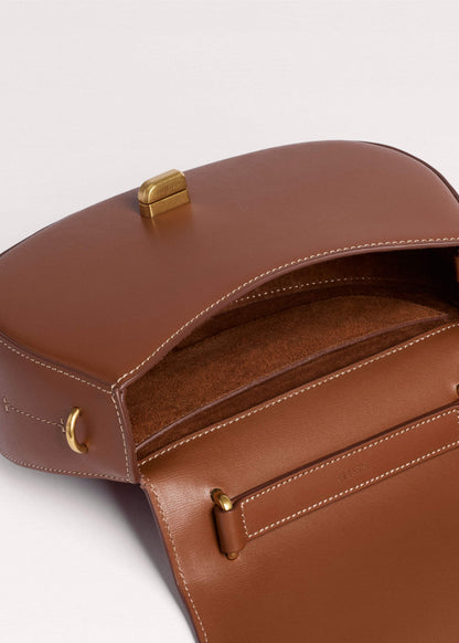 ME+EM Clothing Dark Tan Resin Top Handle Structured Saddle Bag
