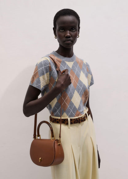 ME+EM Clothing Dark Tan Resin Top Handle Structured Saddle Bag