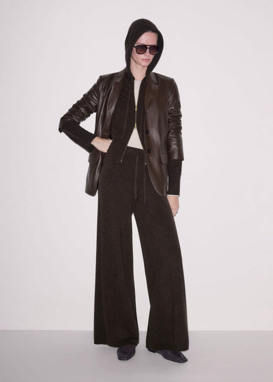 ME+EM Clothing Brown Cashmere Straight Hoodie + Wide-Leg Pant Knitted Co-ord