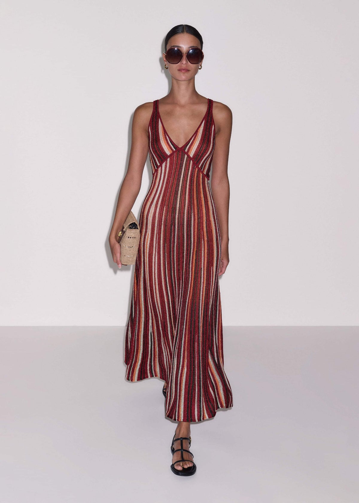 ME+EM Clothing Red Metallic Knit Maxi Dress