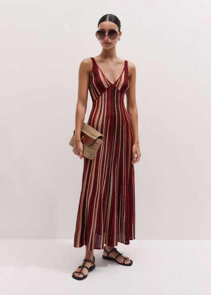 ME+EM Clothing Red Metallic Knit Maxi Dress