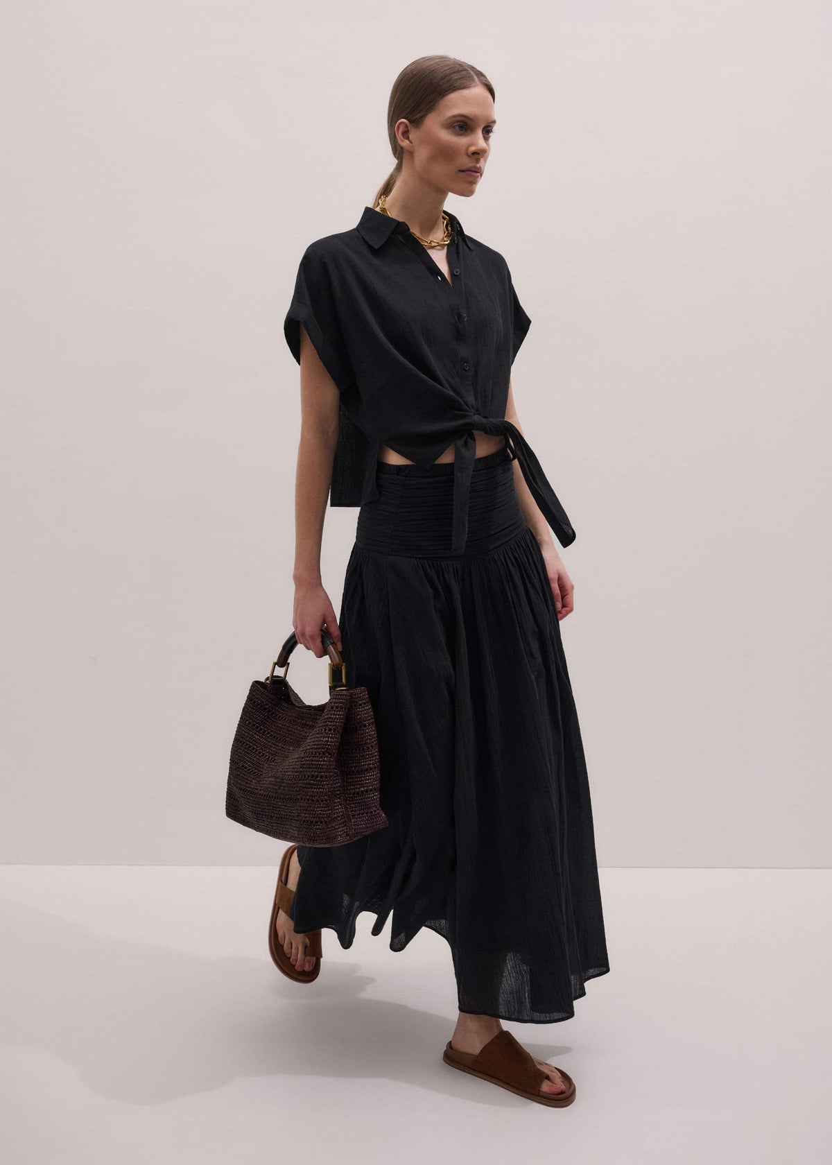 ME+EM Clothing Black Beach Shirt Co-ord