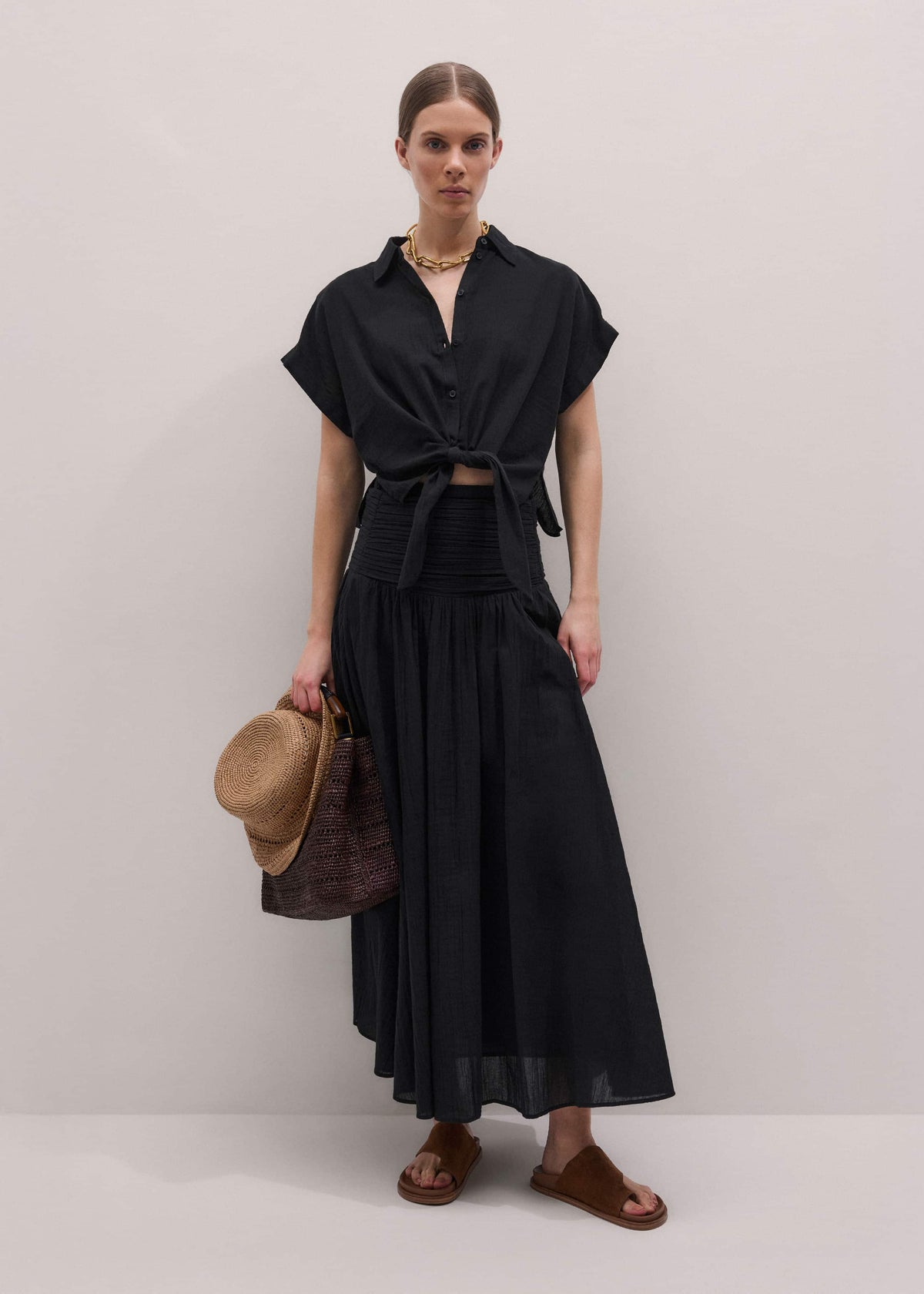 ME+EM Clothing Black Beach Shirt Co-ord