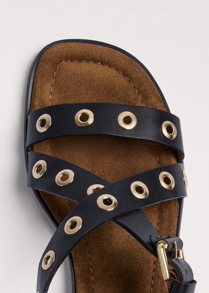ME+EM Accessories Black Eyelet Stud Sandal