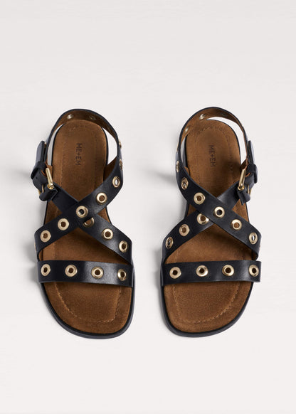 ME+EM Accessories Black Eyelet Stud Sandal