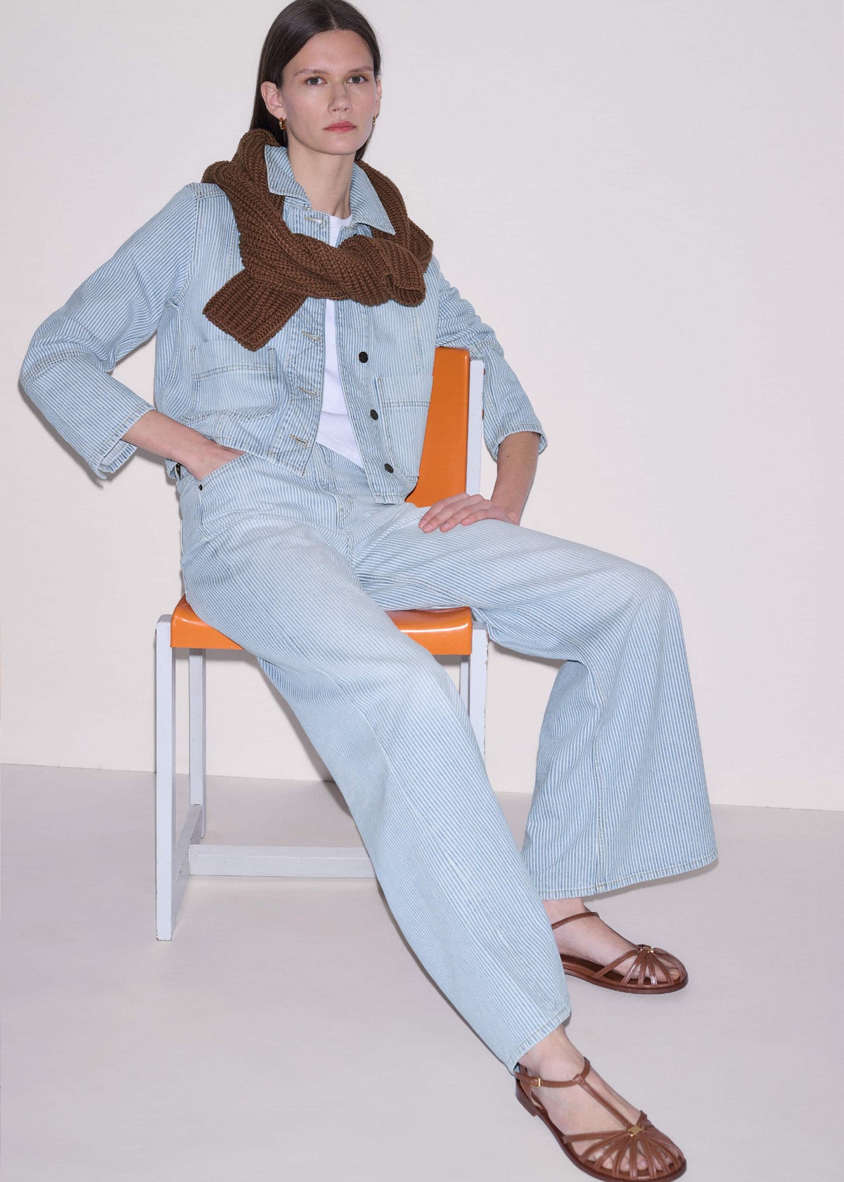 ME+EM Accessories Brown Caged T-Bar Sandal