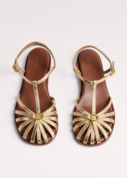 ME+EM Accessories Gold Caged T-Bar Sandal