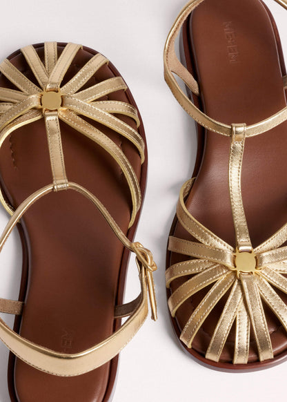 ME+EM Accessories Gold Caged T-Bar Sandal