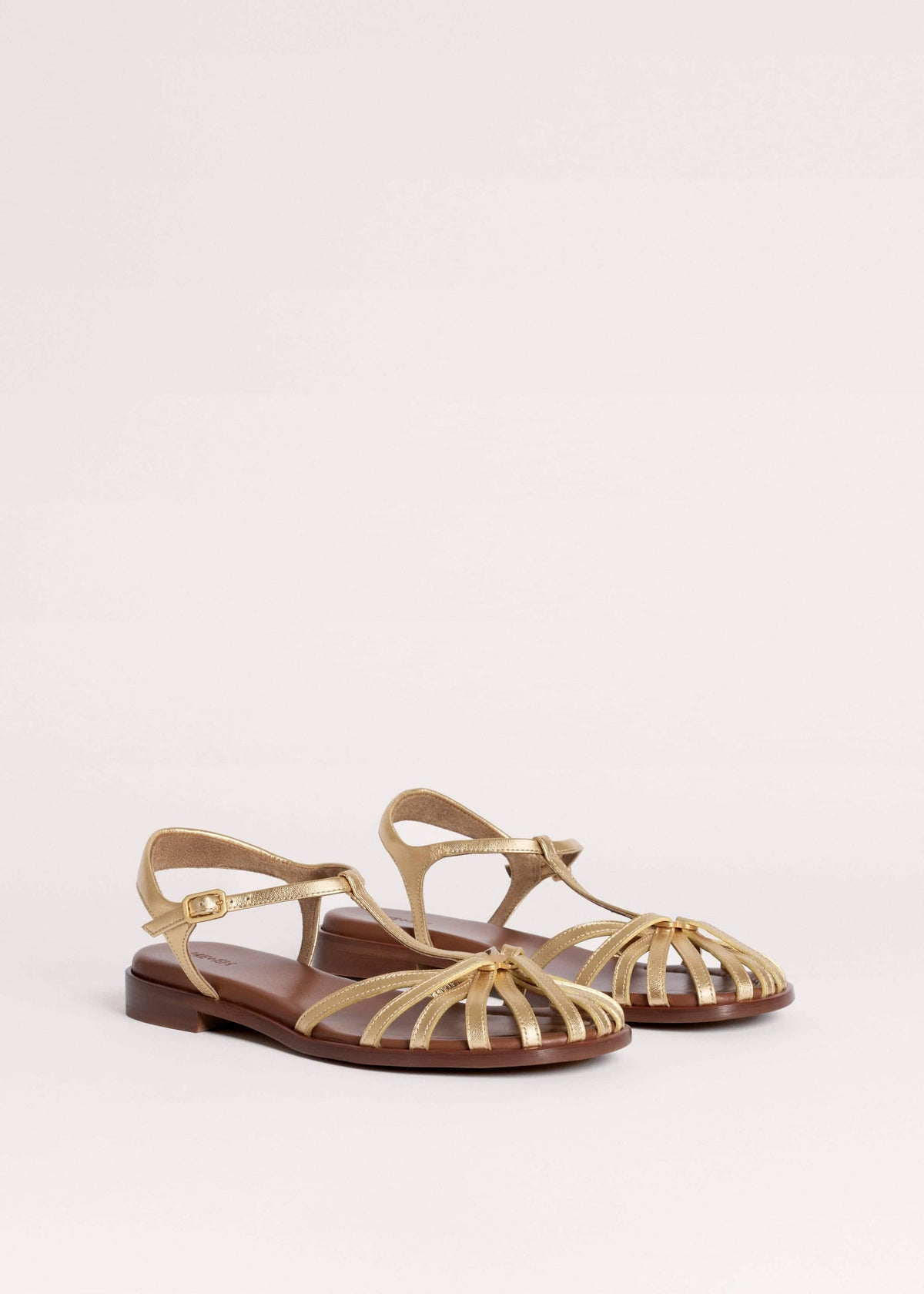 ME+EM Accessories Gold Caged T-Bar Sandal