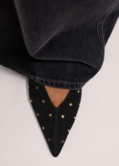 ME+EM Accessories Black Suede Stud Point Flat