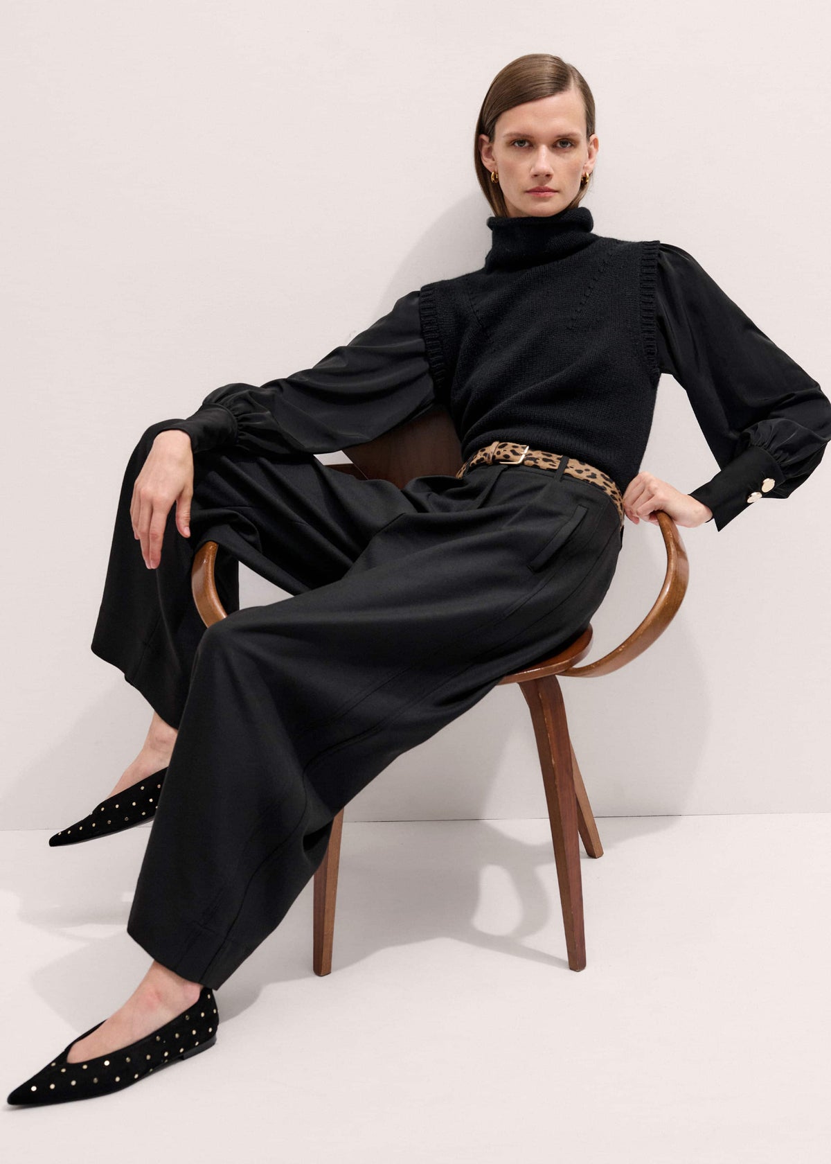 ME+EM Accessories Black Suede Stud Point Flat