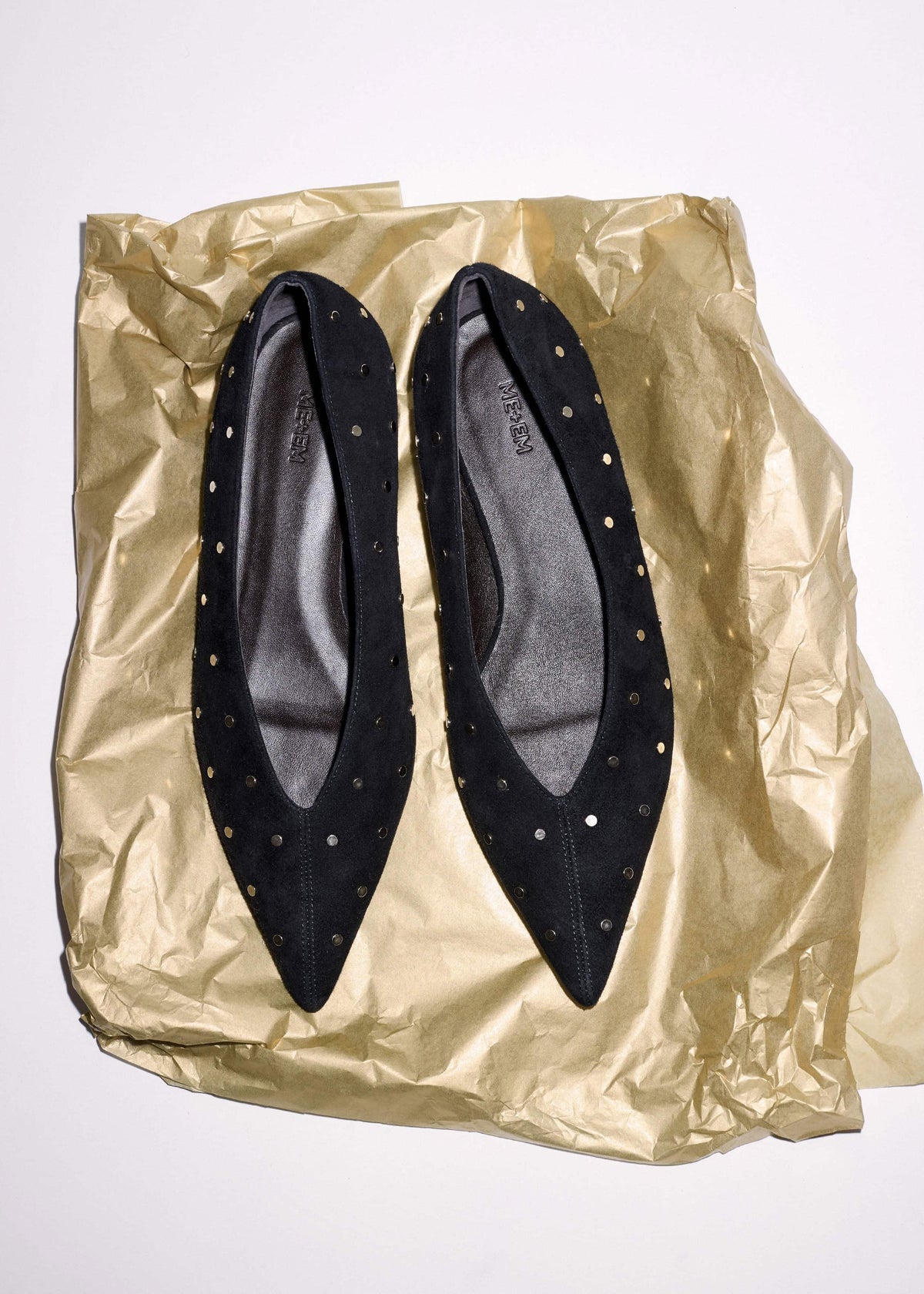 ME+EM Accessories Black Suede Stud Point Flat