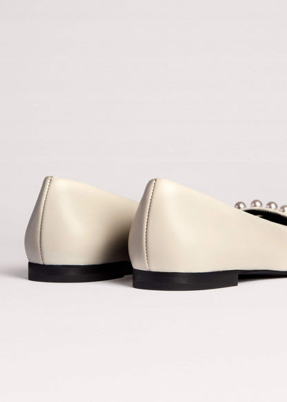 ME+EM Accessories Off White Faux Pearl Square Toe Ballerina Flat