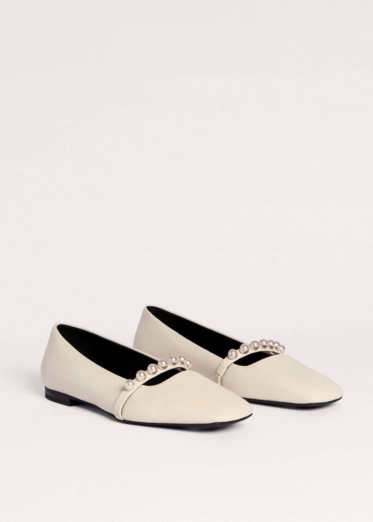 ME+EM Accessories Off White Faux Pearl Square Toe Ballerina Flat