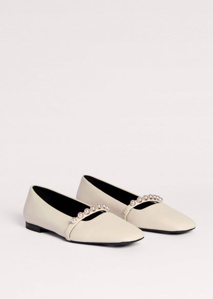 ME+EM Accessories Off White Faux Pearl Square Toe Ballerina Flat