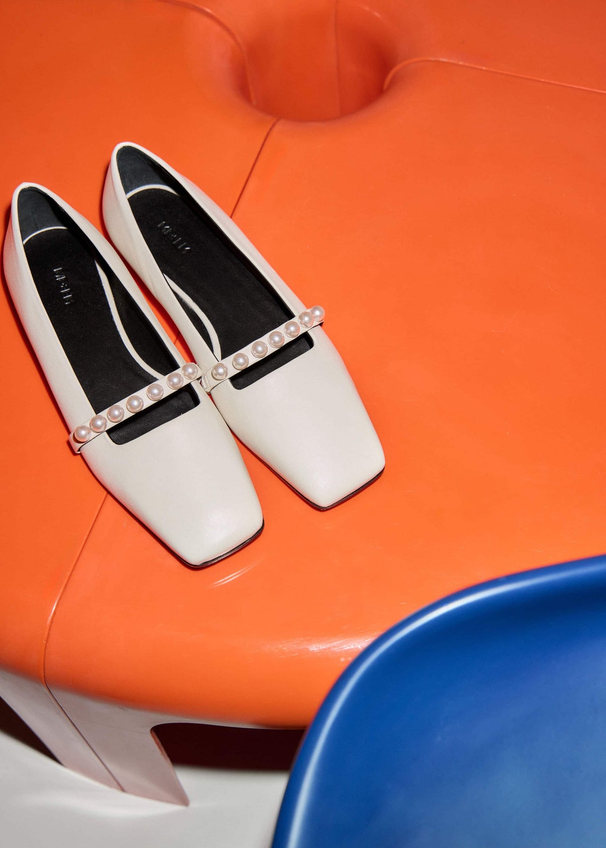 ME+EM Accessories Off White Faux Pearl Square Toe Ballerina Flat