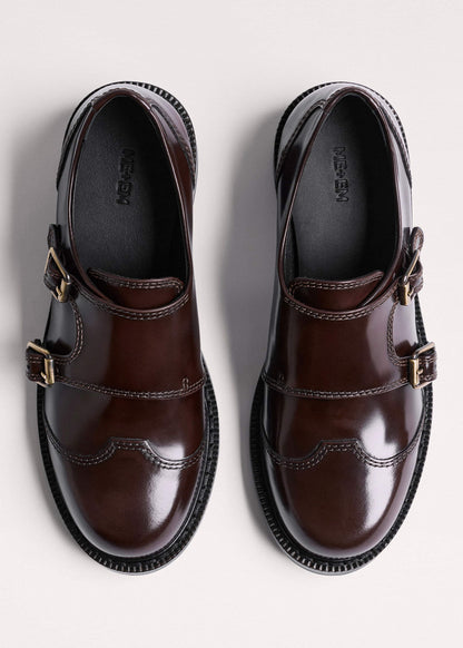 ME+EM Accessories Brown Leather Double Buckle Shoe