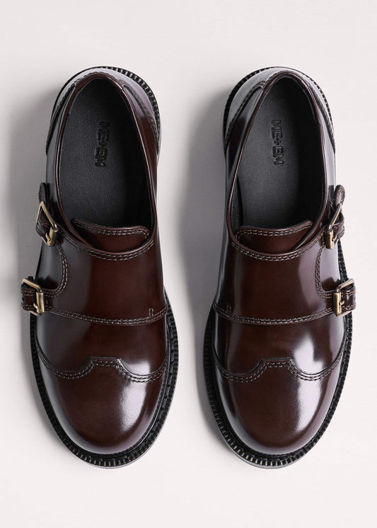 ME+EM Accessories Brown Leather Double Buckle Shoe
