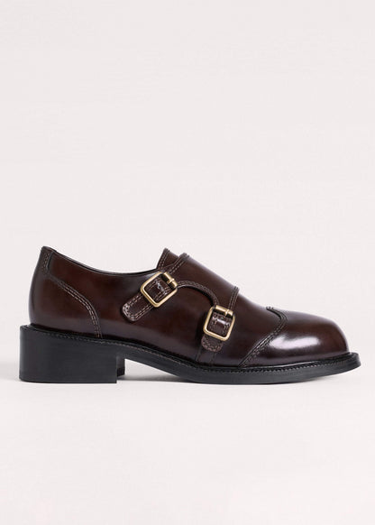 ME+EM Accessories Brown Leather Double Buckle Shoe