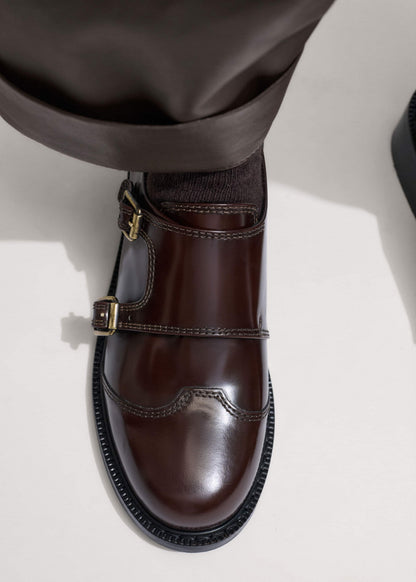 ME+EM Accessories Brown Leather Double Buckle Shoe