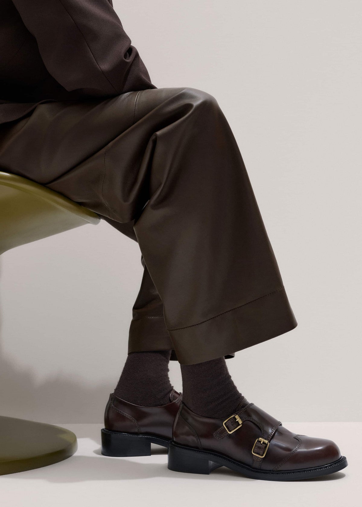ME+EM Accessories Brown Leather Double Buckle Shoe