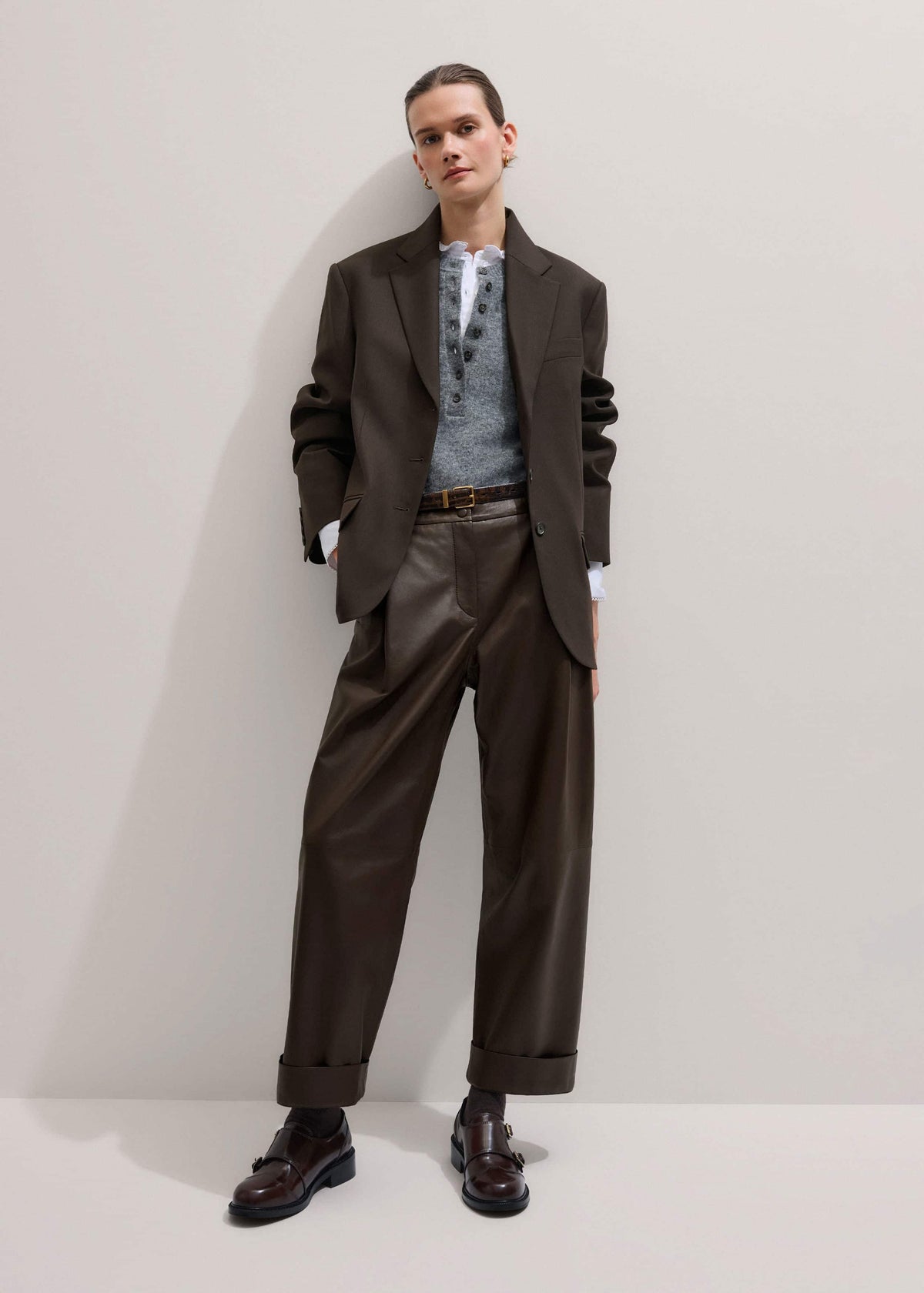 ME+EM Accessories Brown Leather Double Buckle Shoe