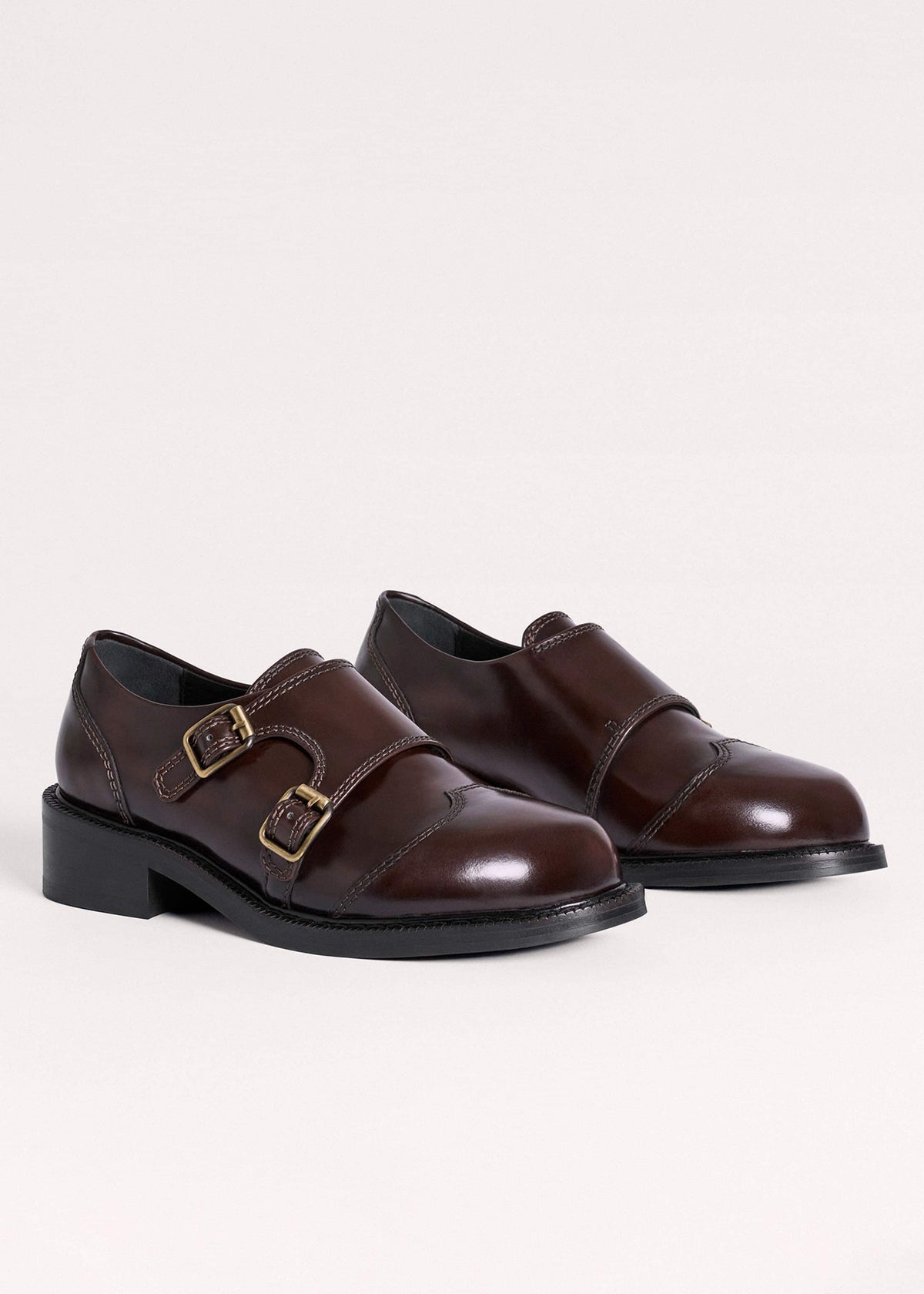 ME+EM Accessories Brown Leather Double Buckle Shoe
