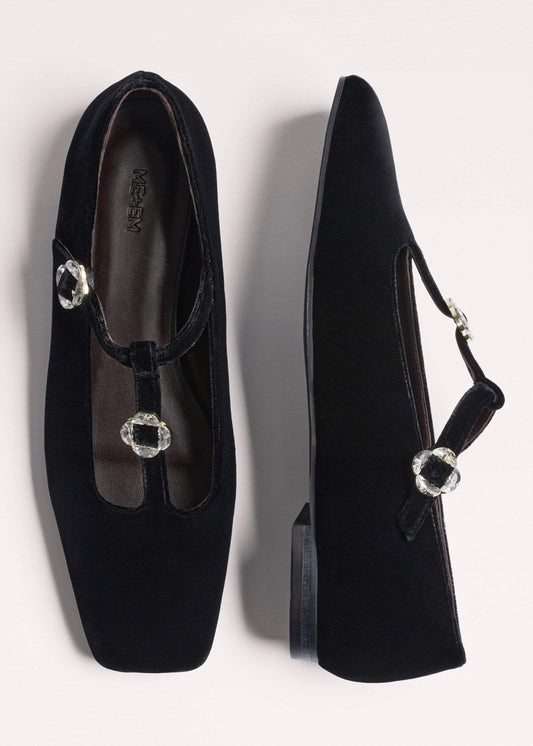ME+EM Accessories Black Square Toe T-Bar Flat