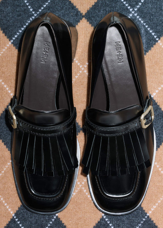 ME+EM Accessories Black Fringe Block Heel Loafer