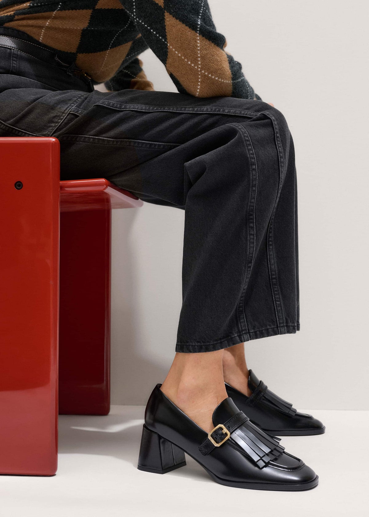 ME+EM Accessories Black Fringe Block Heel Loafer