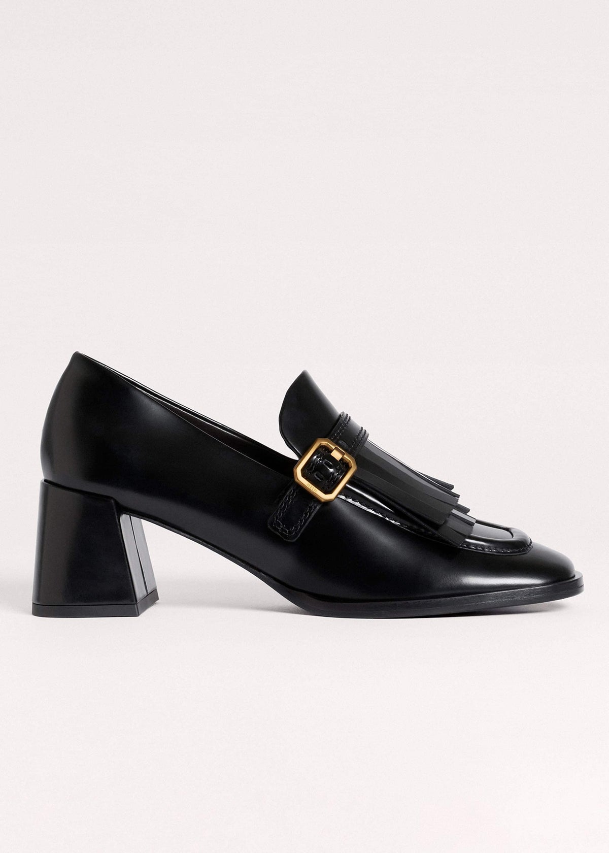 ME+EM Accessories Black Fringe Block Heel Loafer