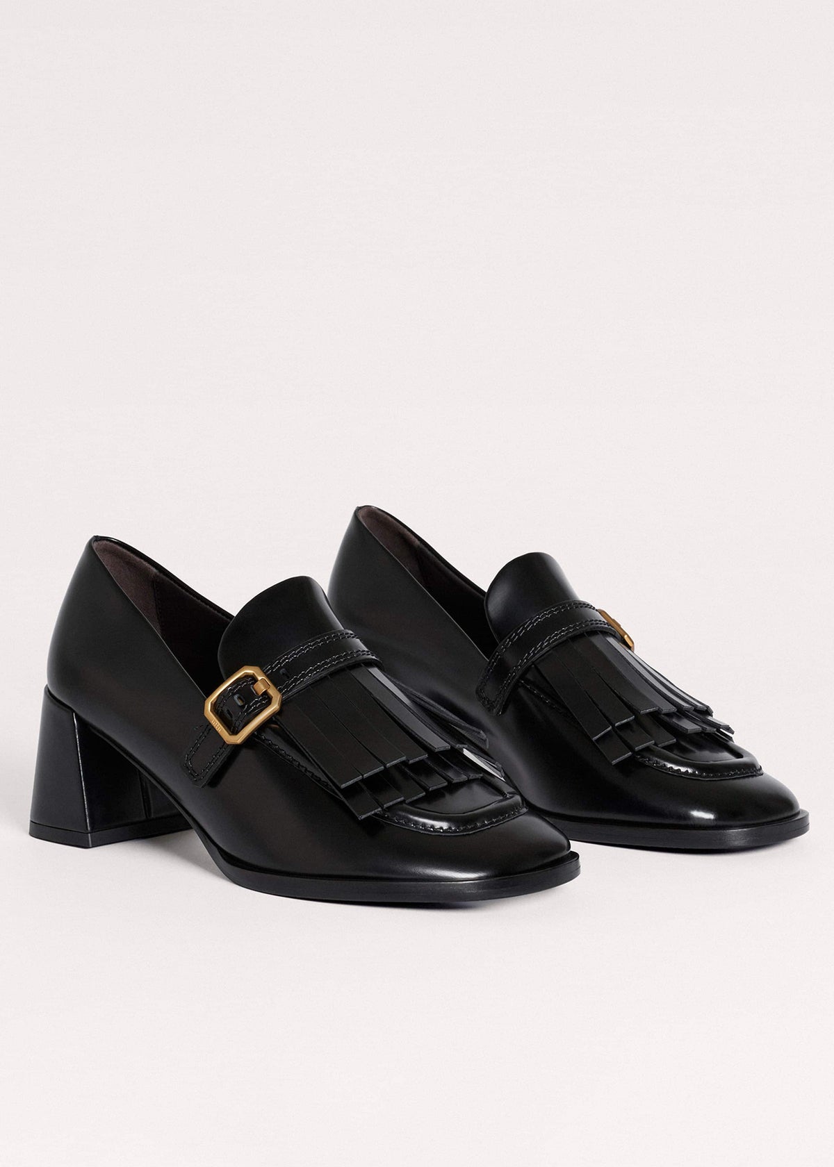 ME+EM Accessories Black Fringe Block Heel Loafer