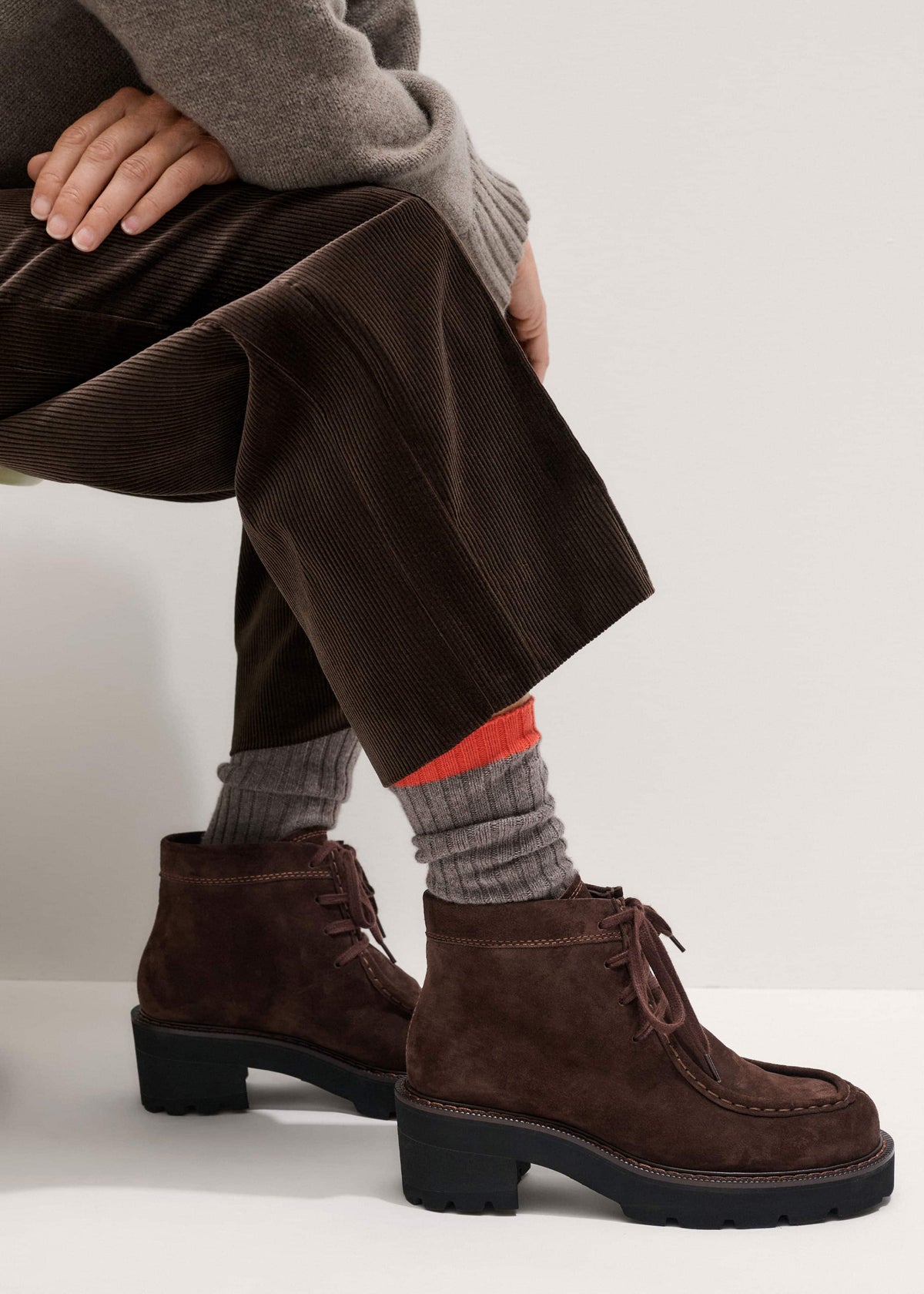 ME+EM Accessories Brown Chunky Lace Up Ankle Boot